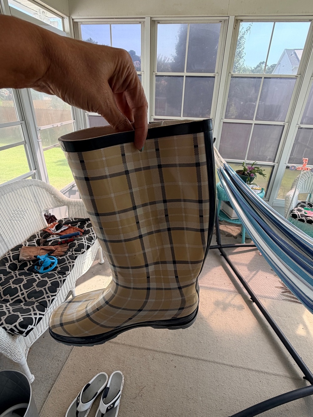 Plaid Rain Boots with Black Trim - Picture 4 of 8